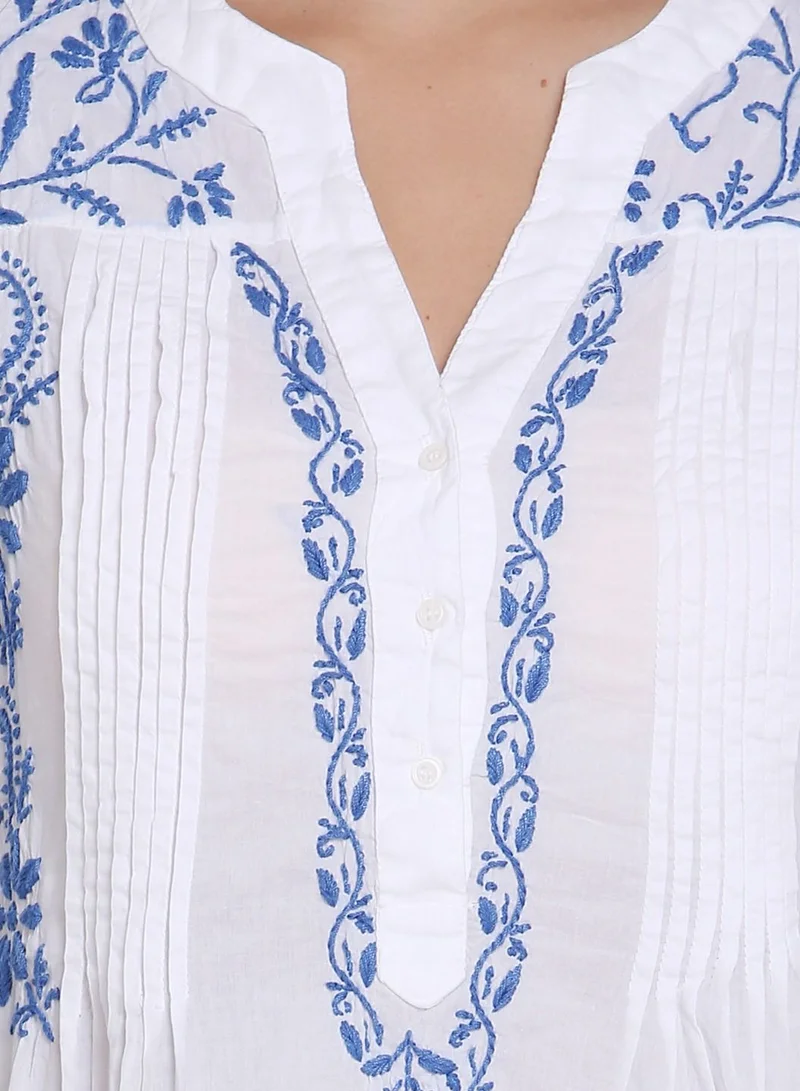 Alaya Hand Embroidered Chikankari Cotton A-Line Tunic-AL1958L