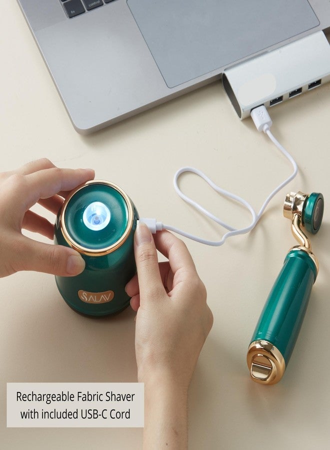 SALAV® Retro Edition Rechargeable Fabric Shaver and Lint Roller with 6-Blade System Removes Fuzz and Piling on Fabrics, with Charging Cable and Mini Brush (Emerald) - Image 4