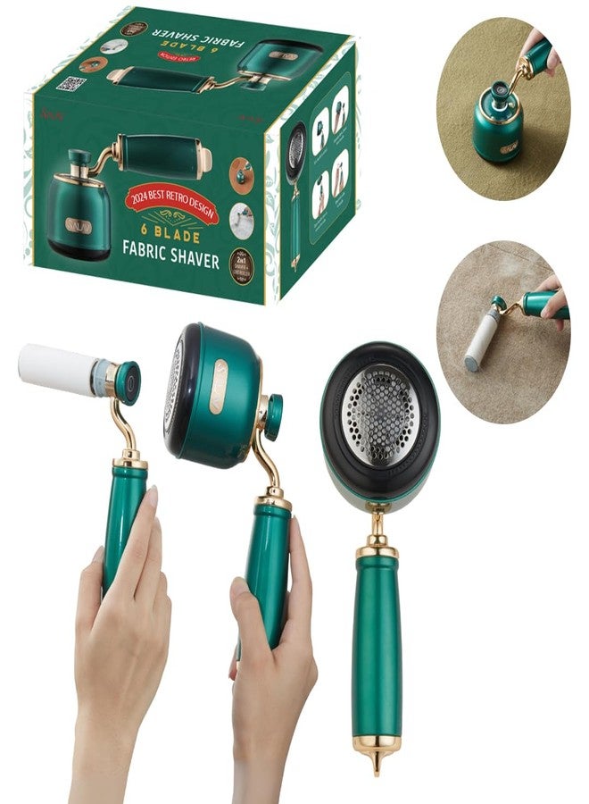 SALAV® Retro Edition Rechargeable Fabric Shaver and Lint Roller with 6-Blade System Removes Fuzz and Piling on Fabrics, with Charging Cable and Mini Brush (Emerald) - Image 1
