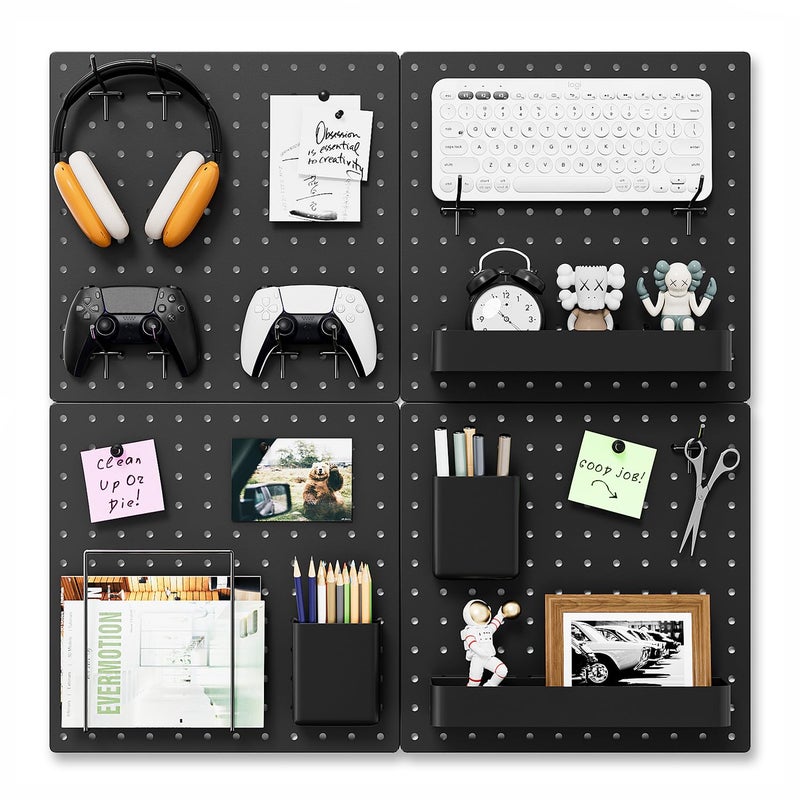 FZK Peg Board,25pcs PegBoard Wall Organizer,Includes 4 Black Pegboard and Accessories,Plastic PegBoard for Room,Office, Game Room,Kitchen and Bathroom - Image 1