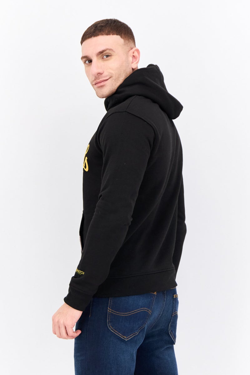 CROSSHATCH Men Hooded Graphic Print Long Sleeves Sweatshirt, Black - Image 2