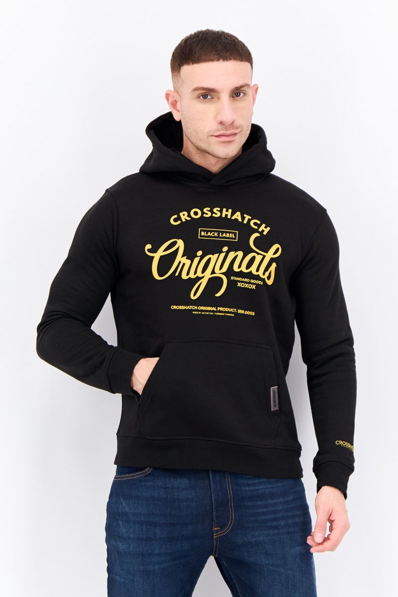 CROSSHATCH Men Hooded Graphic Print Long Sleeves Sweatshirt, Black - Image 1