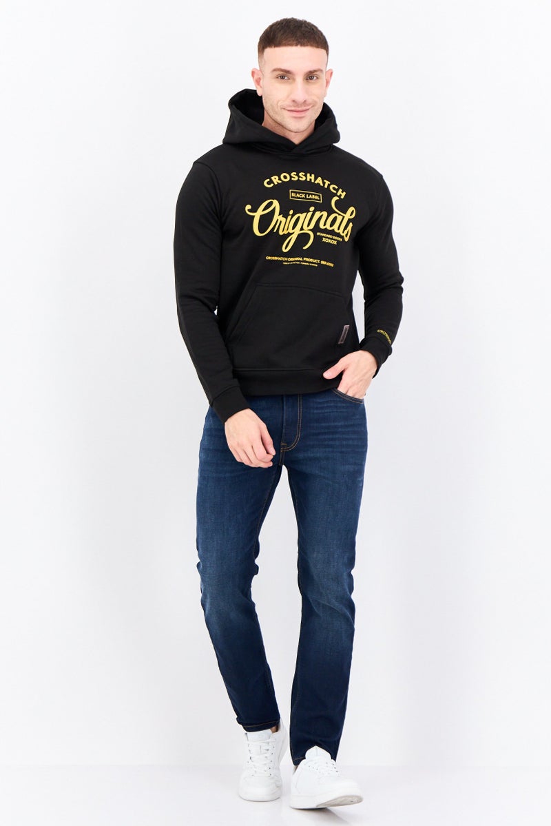 CROSSHATCH Men Hooded Graphic Print Long Sleeves Sweatshirt, Black - Image 4