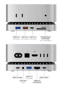Raycue Mac Mini M4 Dock, Aluminum Mac Mini Stand and HDMI Hub for Mac Mini M4 and M4 Pro 2024 with M.2 NVMe/SATA SSD Enclosure, 4K60Hz HDMI,10G USB A/C, 5G USB A*2, USB-C Charge, SD/TF, Audio  - Image 2