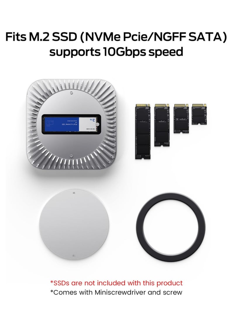 Raycue - Mac Mini M4 Dock, Aluminum Mac Mini Stand and HDMI Hub for Mac Mini M4 and M4 Pro 2024 with M.2 NVMe/SATA SSD Enclosure, 4K60Hz HDMI,10G USB A/C, 5G USB A*2, USB-C Charge, SD/TF, Audio - Image 1