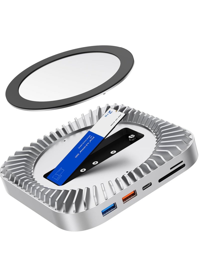 Raycue - Mac Mini M4 Dock, Aluminum Mac Mini Stand and HDMI Hub for Mac Mini M4 and M4 Pro 2024 with M.2 NVMe/SATA SSD Enclosure, 4K60Hz HDMI,10G USB A/C, 5G USB A*2, USB-C Charge, SD/TF, Audio - Image 1