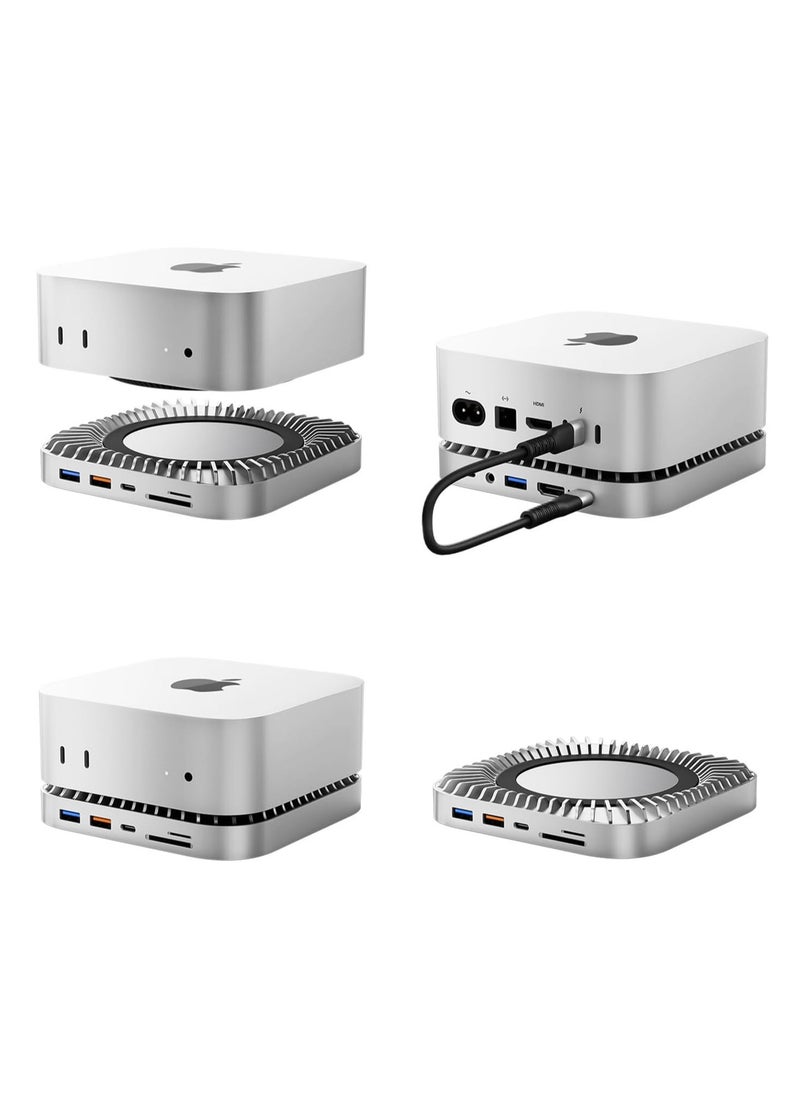 Raycue - Mac Mini M4 Dock, Aluminum Mac Mini Stand and HDMI Hub for Mac Mini M4 and M4 Pro 2024 with M.2 NVMe/SATA SSD Enclosure, 4K60Hz HDMI,10G USB A/C, 5G USB A*2, USB-C Charge, SD/TF, Audio - Image 1