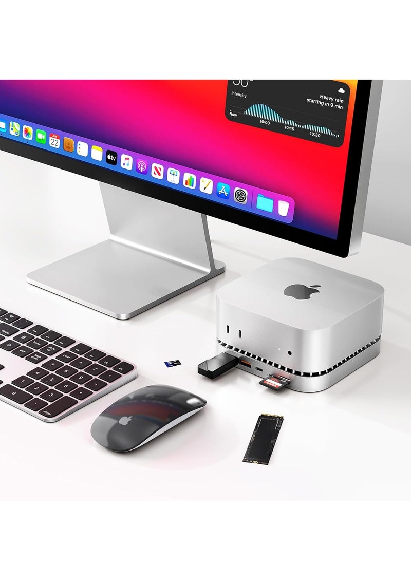 Raycue - Mac Mini M4 Dock, Aluminum Mac Mini Stand and HDMI Hub for Mac Mini M4 and M4 Pro 2024 with M.2 NVMe/SATA SSD Enclosure, 4K60Hz HDMI,10G USB A/C, 5G USB A*2, USB-C Charge, SD/TF, Audio - Image 1