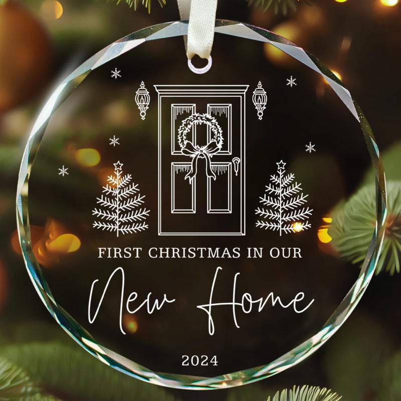 TEEBIM New Home Ornament 2024 - New Home Christmas Ornament 2024 Our Home Ornament 2024 - House Warming Gifts New Home House - First Home Ornament 2024 - Glass Home Christmas Ornament 2024 - Image 1