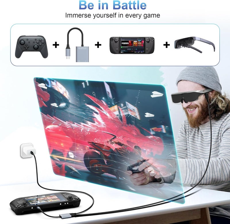 USB C to AR Glasses Adapter - Charging & Play Hub Converter for Smart Glasses, Powers Switch, Steam Deck, ROG Ally, iPhone 15, RayNeo, Rokid, Xreal & More - Image 2