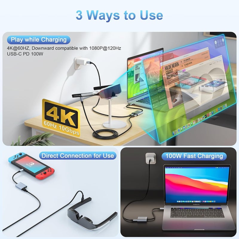 USB C to AR Glasses Adapter - Charging & Play Hub Converter for Smart Glasses, Powers Switch, Steam Deck, ROG Ally, iPhone 15, RayNeo, Rokid, Xreal & More - Image 4