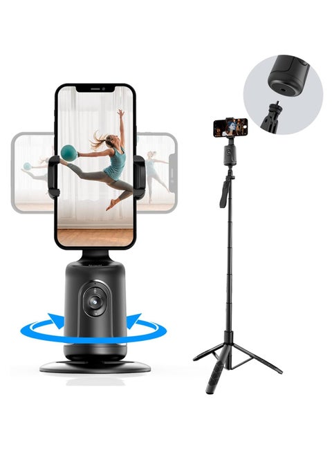Auto Face Tracking Tripod, 360 Rotation Phone Camera Mount, No App Needed, Battery Operated Smart Shooting Holder for Live Vlog - Blac
