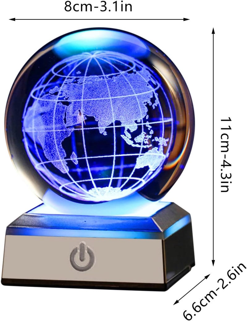 comfrt 3D Crystal Ball Night Light, Colorful Solid Crystal Ball Metal Base 3D Lasers Engraving of Glass with USB Energy Supply Decoration Light for Kids Bedroom Decor Birthday Gift - Image 4