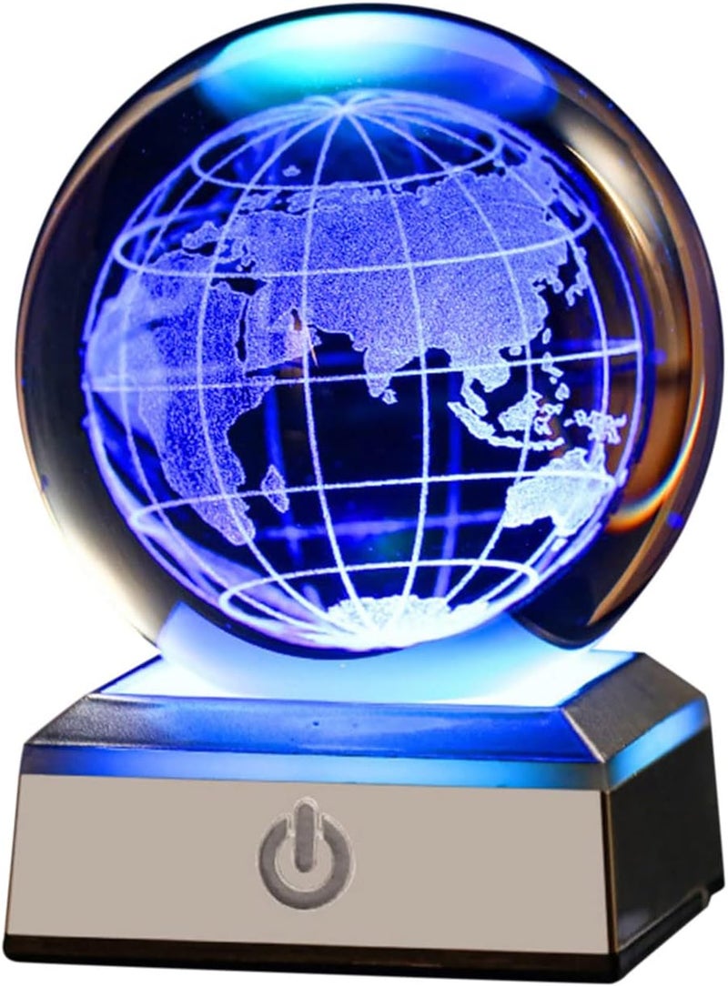 comfrt 3D Crystal Ball Night Light, Colorful Solid Crystal Ball Metal Base 3D Lasers Engraving of Glass with USB Energy Supply Decoration Light for Kids Bedroom Decor Birthday Gift - Image 1