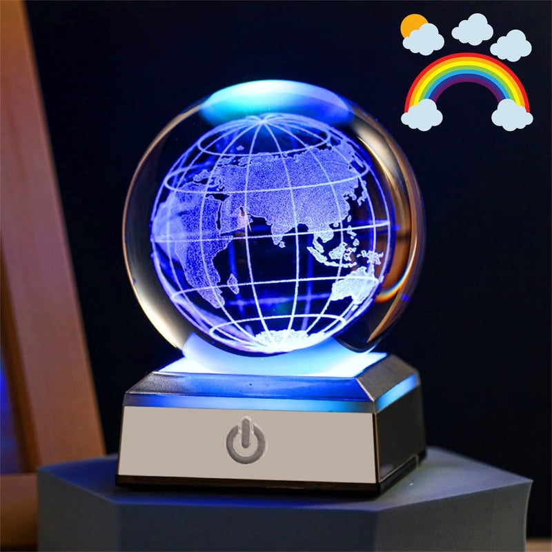 comfrt 3D Crystal Ball Night Light, Colorful Solid Crystal Ball Metal Base 3D Lasers Engraving of Glass with USB Energy Supply Decoration Light for Kids Bedroom Decor Birthday Gift - Image 2