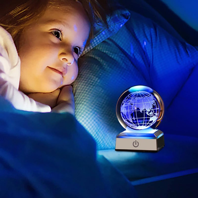 comfrt 3D Crystal Ball Night Light, Colorful Solid Crystal Ball Metal Base 3D Lasers Engraving of Glass with USB Energy Supply Decoration Light for Kids Bedroom Decor Birthday Gift - Image 3