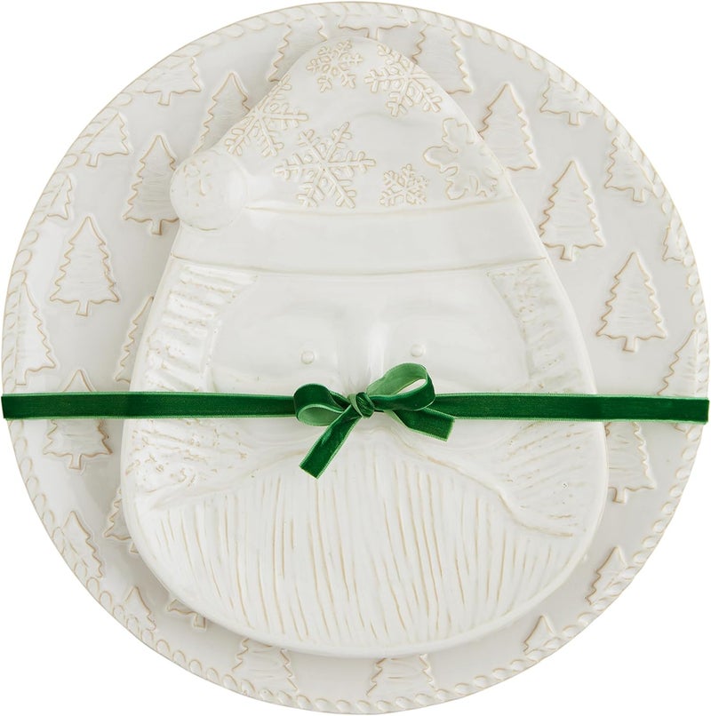 Mud Pie White Xmas Nested Set PLATTERS  TRAYS small 11 x 8 34  large 13 dia - Image 1