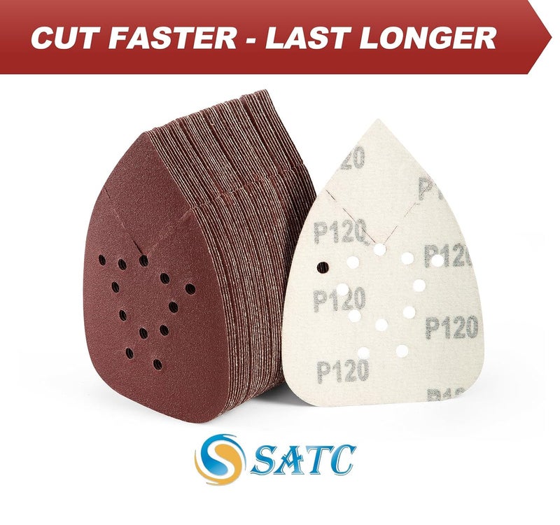 S SATC Mouse Sander Sandpaper 50PCS Mouse Sanding Pads 12 Holes Hook and Loop Sandpaper 120 Grit Detail Palm Sand Paper - Image 5