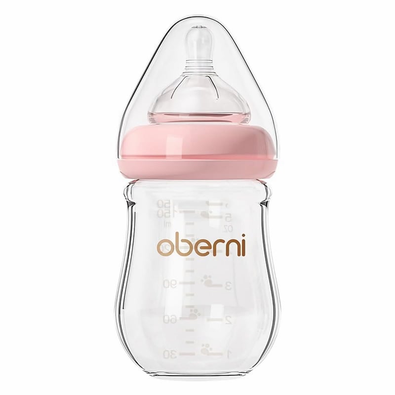 oberni Glass Baby BottlesAnti Colic Breastfeeding Bottle with Natural Response Nipple Size SWide Neck Slow Flow Baby Bottle for BabyNewbornPreemie 03 06 MonthBPA Free Pink 1 Pack 5 Ounce - Image 1