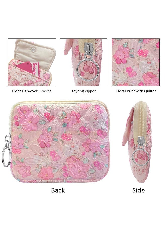 Cotton Quilted White Flower Rabbit Coin Pouch Cute Floral Print Zipper Mini Purse Wallet for Ladies Girls - Image 5