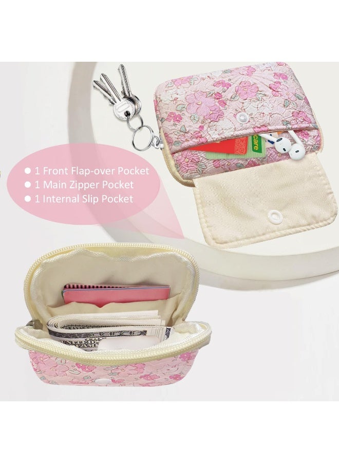 Cotton Quilted White Flower Rabbit Coin Pouch Cute Floral Print Zipper Mini Purse Wallet for Ladies Girls - Image 3