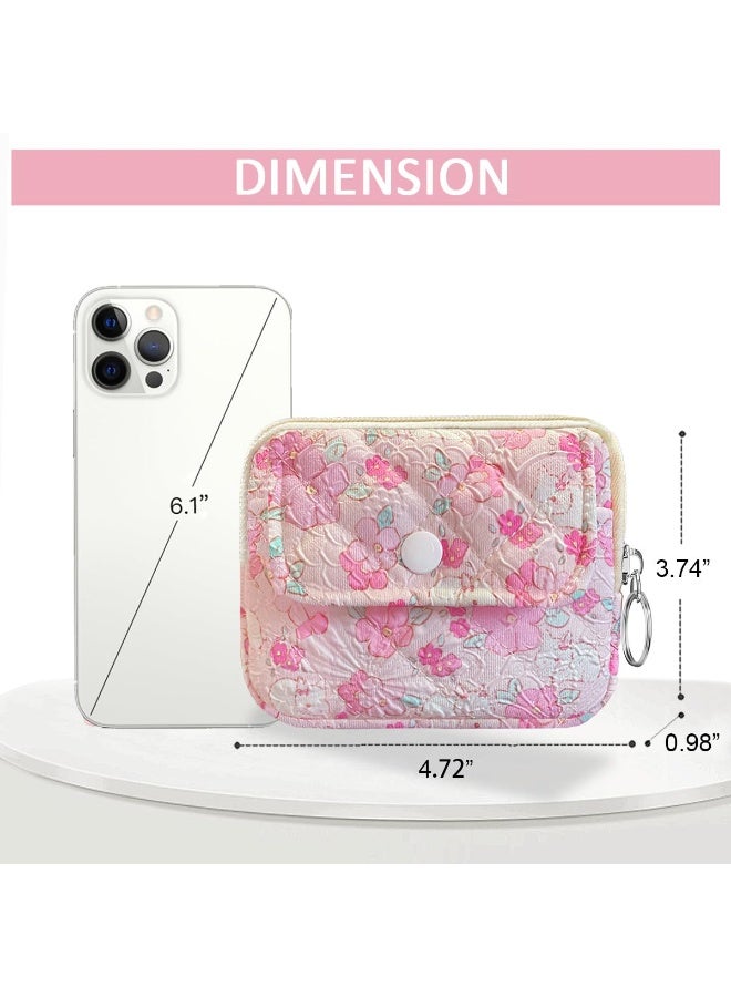 Cotton Quilted White Flower Rabbit Coin Pouch Cute Floral Print Zipper Mini Purse Wallet for Ladies Girls - Image 4