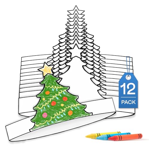 Tiny Expressions Bulk Christmas Tree Headbands Pack of 12 Easy Color Your Own Xmas Themed Party Headband - Image 1