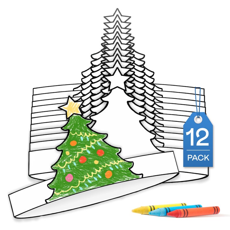 Tiny Expressions Bulk Christmas Tree Headbands Pack of 12 Easy Color Your Own Xmas Themed Party Headband - Image 2