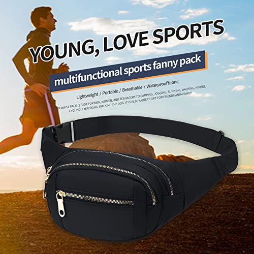 DAITET Fashionable Fanny Pack for Men&Women,Large Waist Bag & Hip Bum Bag with Adjustable Strap for Outdoors Workout Traveling Casual Running Hiking Cycling(Black Gold) - Image 5