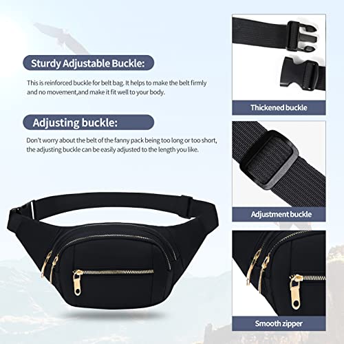 DAITET Fashionable Fanny Pack for Men&Women,Large Waist Bag & Hip Bum Bag with Adjustable Strap for Outdoors Workout Traveling Casual Running Hiking Cycling(Black Gold) - Image 2
