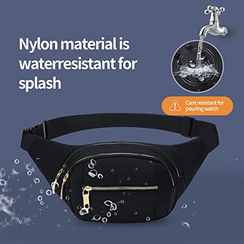 DAITET Fashionable Fanny Pack for Men&Women,Large Waist Bag & Hip Bum Bag with Adjustable Strap for Outdoors Workout Traveling Casual Running Hiking Cycling(Black Gold) - Image 3