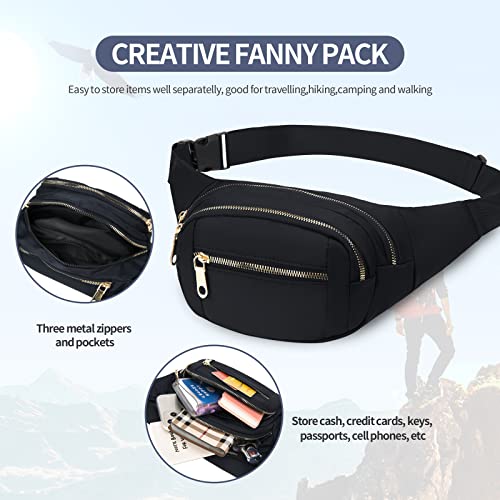 DAITET Fashionable Fanny Pack for Men&Women,Large Waist Bag & Hip Bum Bag with Adjustable Strap for Outdoors Workout Traveling Casual Running Hiking Cycling(Black Gold) - Image 4