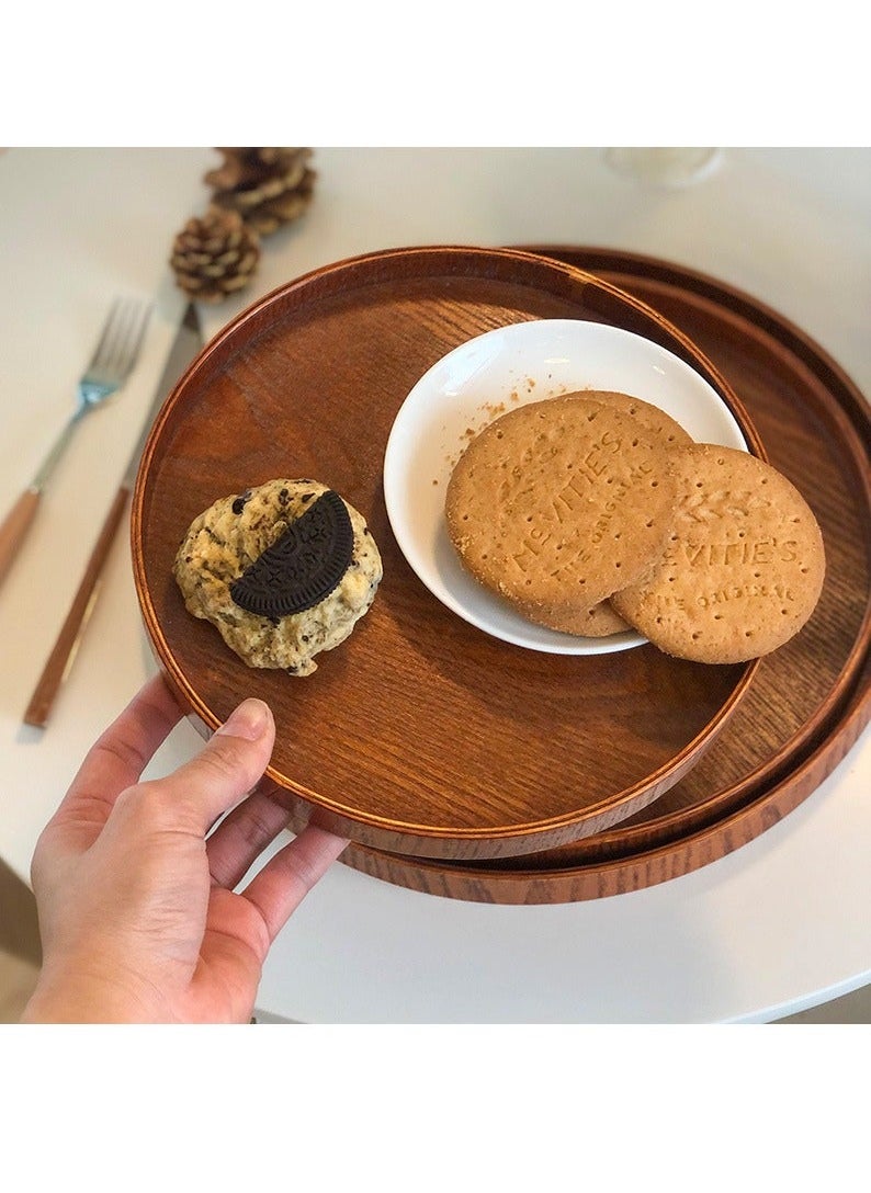Captaintech Appetizer & Dessert Plate Wooden Round Tea Coffee Meal Serving Bowl Kitchen Hotel Plates Fruit Palette  - Image 2