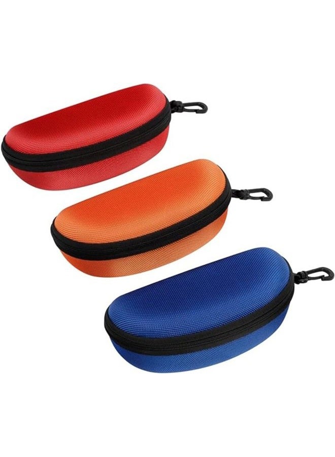 ZONLY 3 Pack Sungl Case Portable Travel Zipper Eyegl Case Hook With Cleaning Cloth (B-red+blue+orange) - Image 5