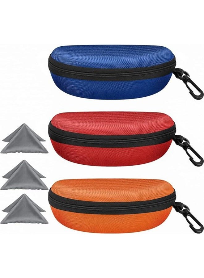 ZONLY 3 Pack Sungl Case Portable Travel Zipper Eyegl Case Hook With Cleaning Cloth (B-red+blue+orange) - Image 1