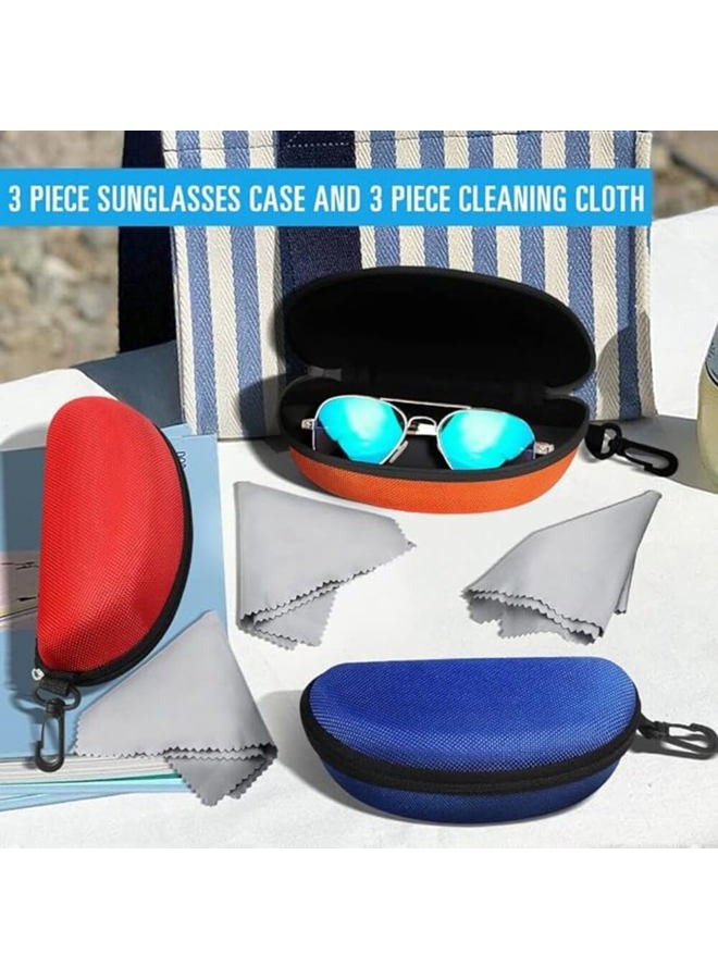 ZONLY 3 Pack Sungl Case Portable Travel Zipper Eyegl Case Hook With Cleaning Cloth (B-red+blue+orange) - Image 2