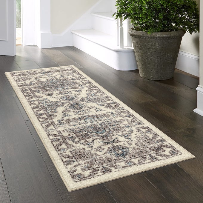 DISTRESSED TAPESTRY VINTAGE NON SLIP RUNNER RUG FOR HALLWAY ENTRY WAY FLOOR CARPET MADE IN USA 2 X 6 NEUTRAL