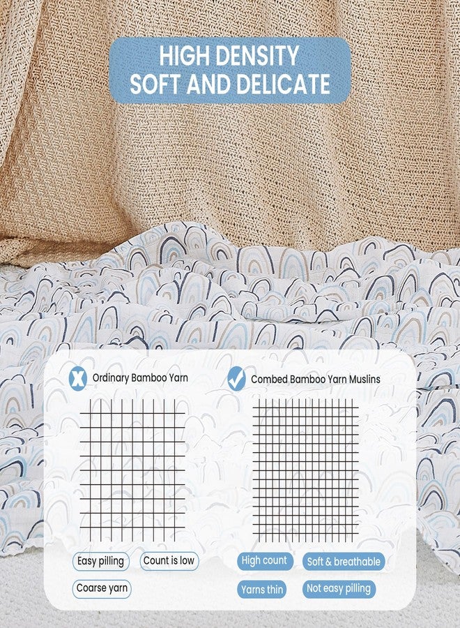 Softan Muslin Swaddle Blankets for Baby Girl & Boy, 47X47In Receiving Blankets for Newborn, Swaddle Blanket Set Soft Silky & Breathable,Blue Rainbow and Five-Pointed Star, 4 Pack - Image 5