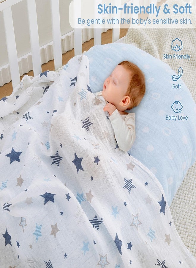 Softan Muslin Swaddle Blankets for Baby Girl & Boy, 47X47In Receiving Blankets for Newborn, Swaddle Blanket Set Soft Silky & Breathable,Blue Rainbow and Five-Pointed Star, 4 Pack - Image 4