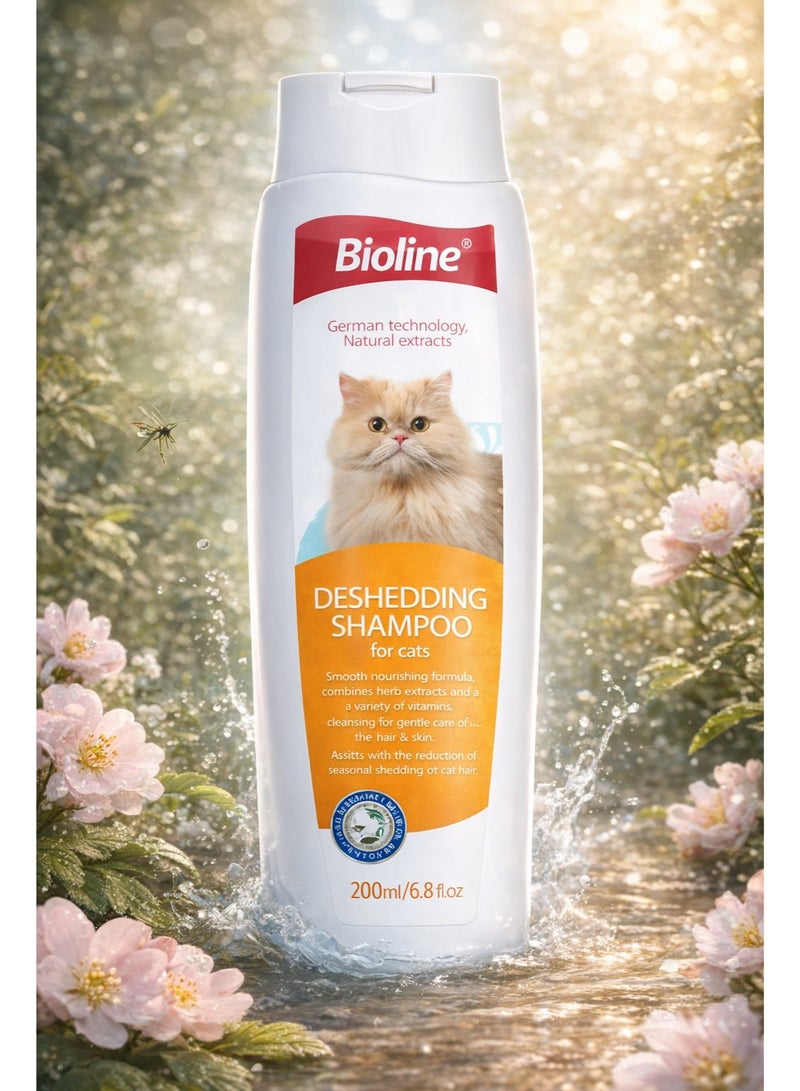 Deshedding Shampoo for Cats 200ml – Professional Formula with Natural Herb Extracts and Vitamins to Reduce Seasonal Shedding and Promote Healthy Skin and Hair