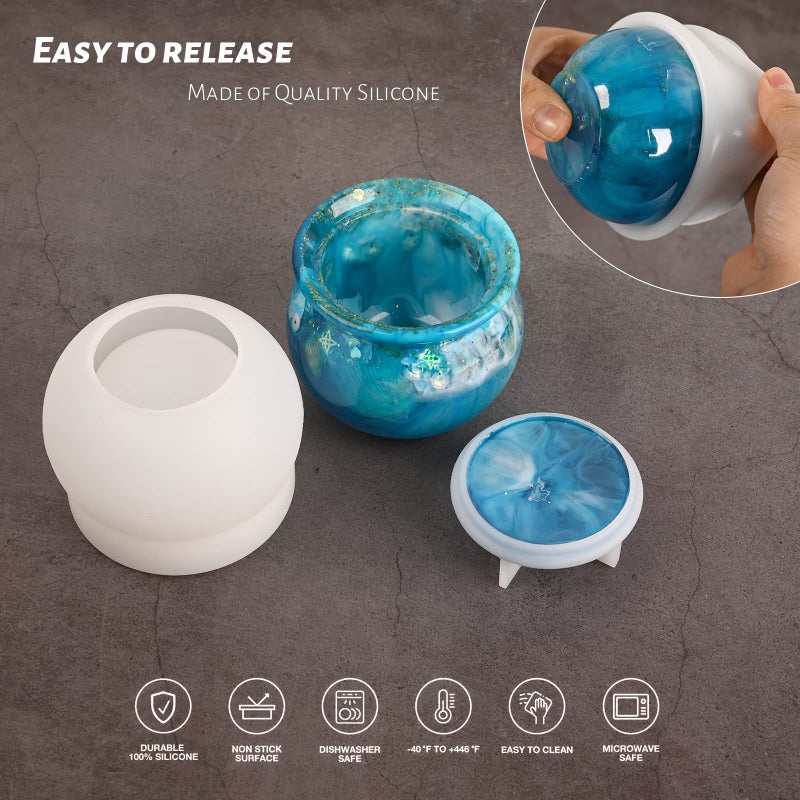Actvty Jar Silicone Molds, Jar Resin Molds with Lid, Epoxy Molds for DIY Jewelry Storage Box,Candle Holder,Candy Container, Epoxy Resin Casting Craft Gifts - Image 4