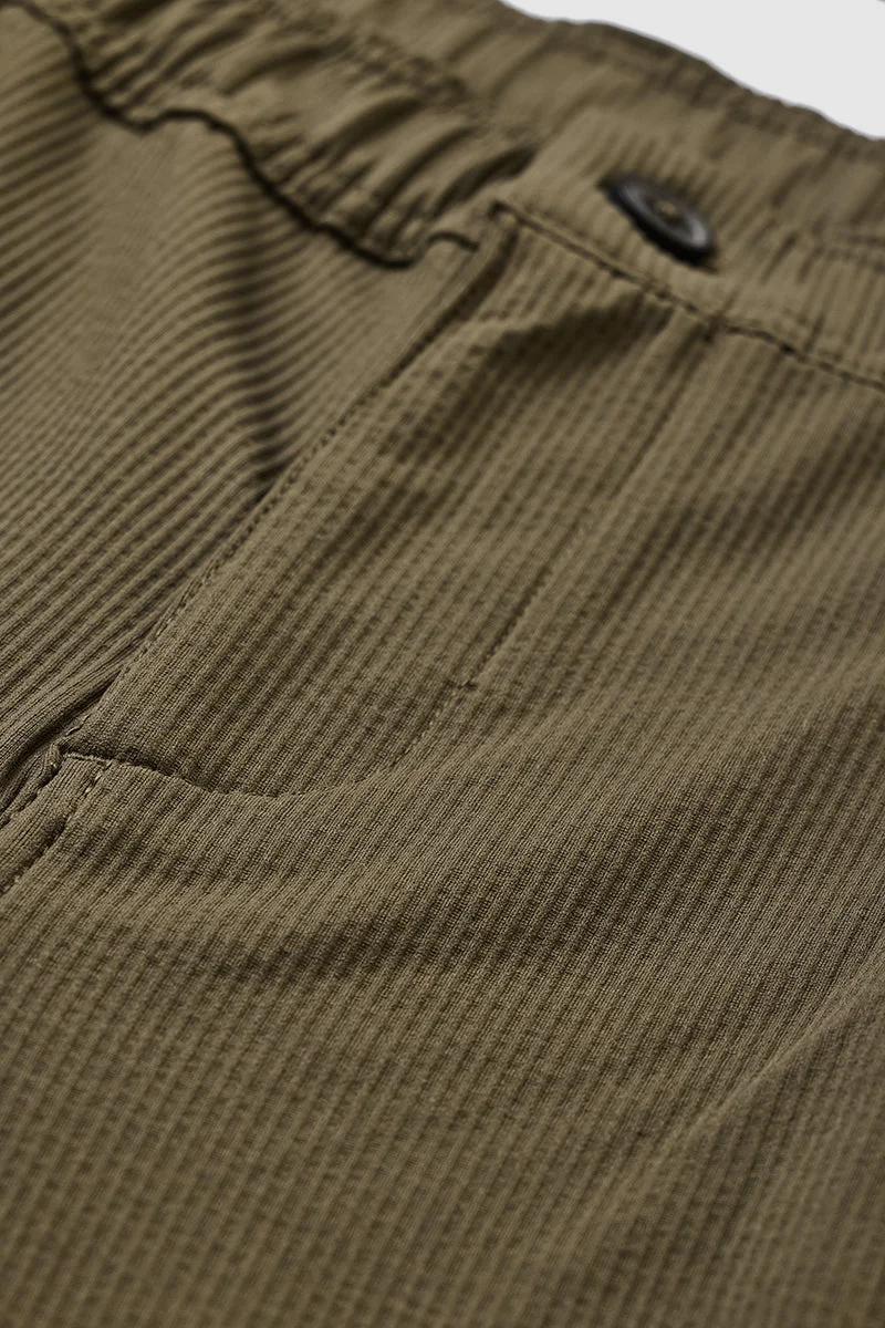 SNITCH Olive Textured Regular Fit Casual Trousers