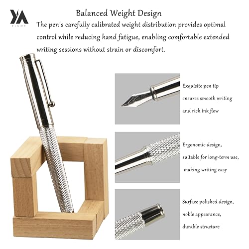 YICMY Fancy Fountain Pen Set – Fine & Medium Nibs, Includes 18 Ink Cartridges, Ink Converter, Syringe Filler, Luxury Gift for Writing, Journaling & Calligraphy，Silvery - Image 2
