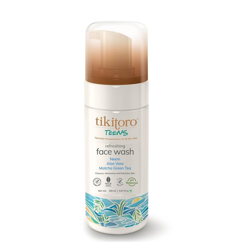 Tikitoro Teens Refreshing Face Wash 100 Vegan Neem Aloe Vera Matcha Green Tea Extract Cleanses Refreshes No Parabens Sulphates All Skin Types Age 11 150ml x of 1 - Image 1
