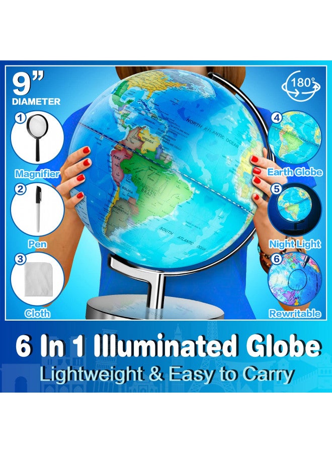 POOCCI 6 in1 Illuminated World Globe for Kids & Adults All Ages High Clear Map, Illuminates Educational Interactive Globe STEM Toy, Light Up Kids Globe Lamp,Earth Globe Gifts For Boys And Girls - Image 1
