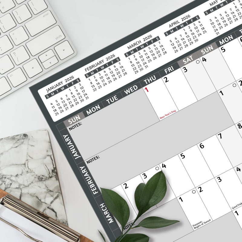 BowCuk 2026 Yearly Wall Calendar - Large Yearly Calendar 2026, Jan 2026 - Dec 2026, 38.2" x 25.2" (Open), 2026 Calendar 12 Month, Yearly Wall Calendar 2026 with Moon Phase, Notes, Thick Paper, Stickers, Grey - Image 2