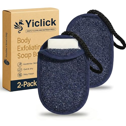 Yiclick Soap Bag, Soap Saver, Bar Soap Pouch, Soap Saver Bag, Exfoliating Mesh Soap Bag for Shower, Soap Bags for Soap Bars with Wrist Strap, Soap Bar Loofah Pouch (Blue, 2 Pack Round) - Image 1