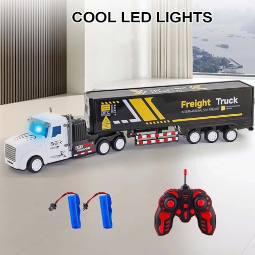 SNACKTANT RC Semi Truck Toy for Kids 132 Remote Control Carrier Van Transport Car 173 Freight Container Truck with 2 Batteries Semi Truck and Trailer with Lights Great Gift for Boys Girls Age 38 - Image 2