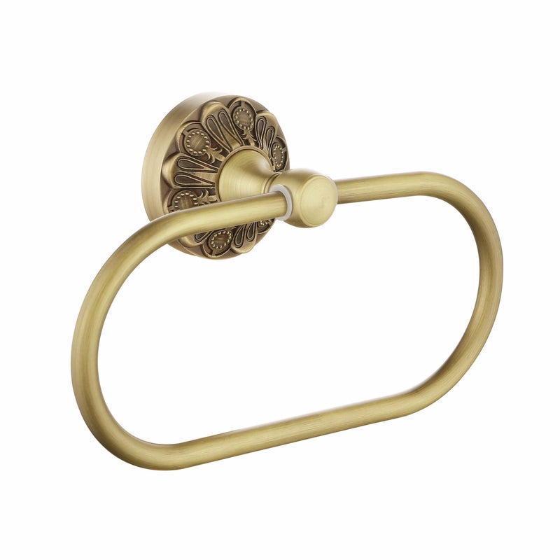 Lucyound Antique Gold Towel Ring, Oval Hand Towel Holder Wall Mount, Vintage Decorative Bathroom Accessories, Brass Petal-Relief Series - Image 1