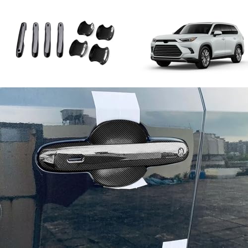TUBAIZAI Car Accessories Compatible with Toyota New Grand Highlander 2024 2025 2026 Exterior Door Handle and Handle Bowl Cover Trims Protector Decoration ABS 8PCSCarbon Fiber Style - Image 1
